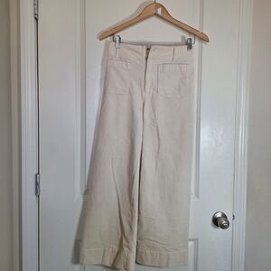 Anthropologie Maeve the Colette Cropped Wide-Leg Pant in Corduroy Ivory Size 26